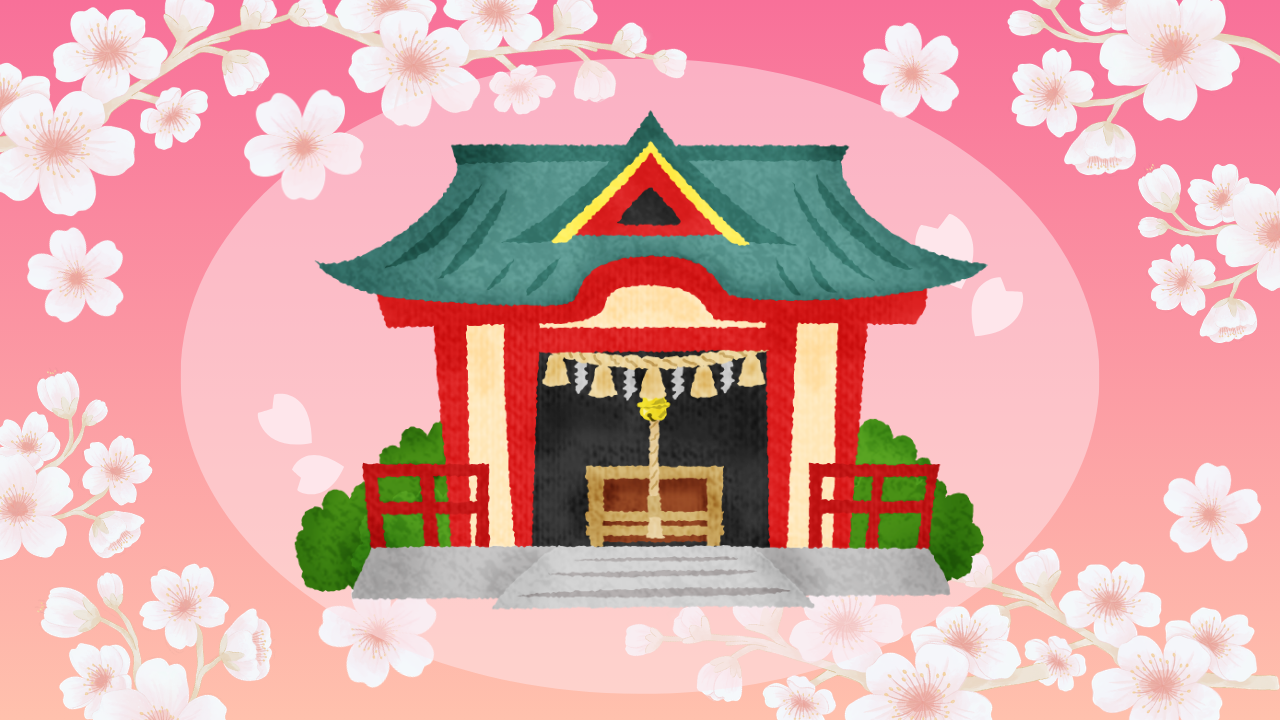 地元神社での安産祈願のイメージ|桜と緑に囲まれた静かな境内の様子